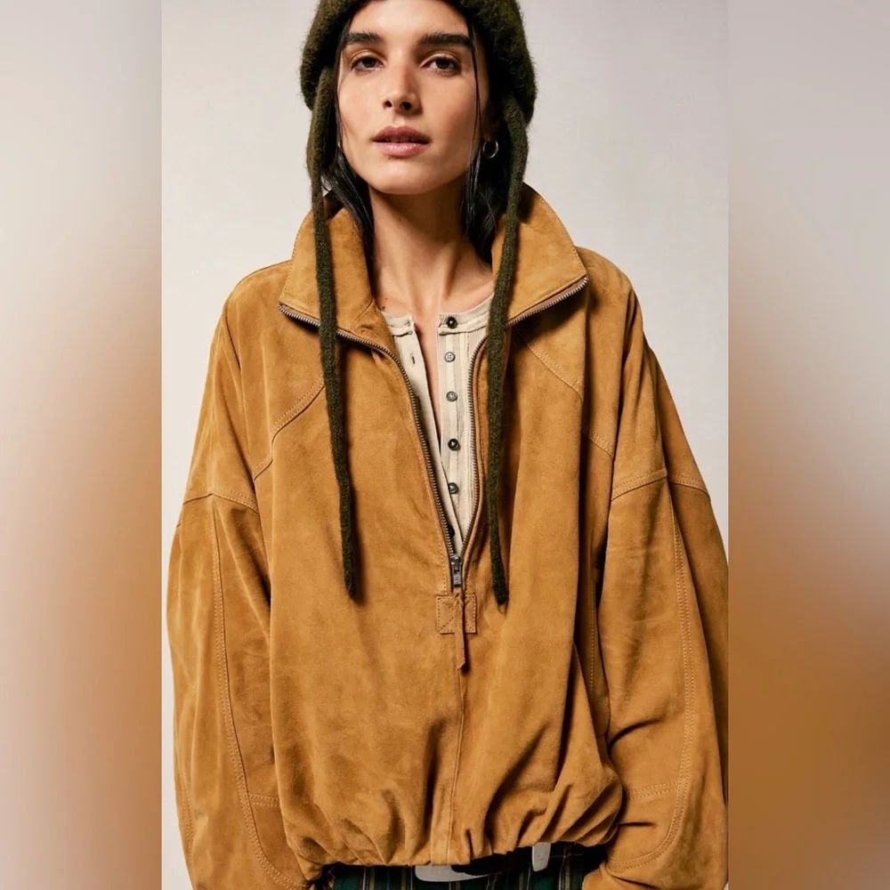 Free People Sonny Suede Pullover Jacket We The Free Smock Adjutable Belt Waist - Picture 3 of 5